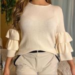 J. McLaughlin Tiered Ruffle Sleeve Italian Merino Wool Sweater | Cream | Large Photo 0