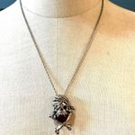 Skull and Crossbones red ball pewter pendant necklace Silver Photo 1