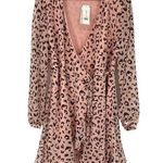 All in Favor NWT Animal Print Long Sleeve Wrap Mini Dress Pink Size Large Ruffle Photo 0
