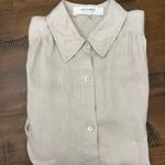 Trina Turk Out of the office Unwind 100% Linen Shirt Size M Flax Beige Color Photo 4