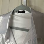 Micas Silver Satin Blouse Button Down‎ Long Sleeve Collared Shirt Photo 1