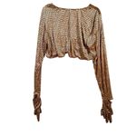 SKIMS  Womens Holiday‎ Velvet Tan Glove Crop Top Chai Sleeved Winter Top Size 4X Photo 3