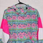 Simply Southern  Floral Windbreaker Jacket Pink Blue Hooded Pullover Women’s LG Photo 3