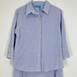 Fresh Produce Blue White Stripe Seersucker Shirt Skirt Set Size M Summer Casual Photo 2