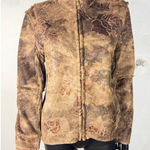 True Grit  Dry Goods Floral Textured Faux Fur‎ Jacket Brown Womens L Photo 0