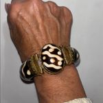 BROWN AND CREME COLORED BRACELET. WITH BRASS LIKE HARDWARE PIN CLOSURE VINTAGE Photo 9