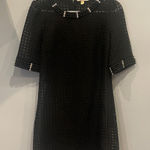 Aryeh Black Textured Dress with Beaded  and rhinestone Trim Photo 0