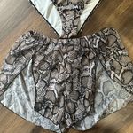 3 Piece Swim Set Snake Print Bandeau Top, Cheeky Bottom and Cover Up Shorts Gray Size L Photo 1