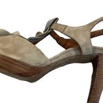 Paul Green Lava T-strap Taupe Suede Ruffle Platform Heels Sandals Photo 12