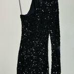 Parker  Black Sequin One Shoulder Long Sleeve Beaded Bodycon Mini Dress Size 0 Photo 2