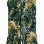 Tahari  Linen Blend Pants Size Large Green Palm Leaf Print Smocked Waist Resort Photo 0