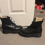 Steve Madden  Betty Black Leather Combat Boots with Cream Lining Photo 4