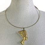 VTG Egyptian Queen Goldtone Large Pendant slide On Goldtone Wire Necklace Gold Photo 0