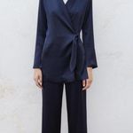 Nanushka Opium Satin Wrap Jacket Navy Blue Size M NWOT Photo 0