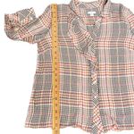 J.Jill  Medium Plaid Ruffle Long Sleeve MOP Mother of Pearl Button-up Top Blouse Photo 8