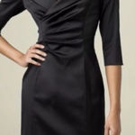 Kay Unger  Portrait Black Satin V-Neck Shawl Collared Sheath Evening Dress Size 8 Photo 0