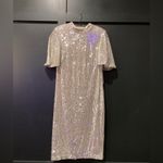 Eliza J  Silver Sequin Sheath Flutter Sleeve Mock Neck cocktail Mini dress 8 NWT Photo 1