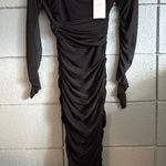 NWT Women's Club L London Between the Lines Ruched Mesh Bodycon Long Sleeve sz 2 Black Photo 0