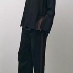 ZARA NWT black flowy long sleeve blouse viscose blend with brown side stripe Photo 1