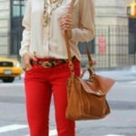 Tory Burch Cropped RED Jeans Embroidered Logo Pockets Slim Size 26 NWOT Photo 0