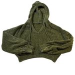 Olive Green Nikka K Chenille Knit V Neck Drawstring Hooded Crop Pullover Hoodie Size M Photo 2