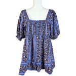 Free People  Retro 70s Bohemian Vintage Lover Blouse Dutch Blue Combo Medium Photo 9
