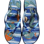 Brighton Blue Seashell Flip Flops Sandals Size 9 Beach Coastal Style Photo 0