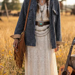Cotton On  blue and white tweed shirt jacket with a tan lining. Size M oversized Photo 0