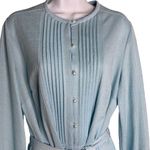 Forever Young Vintage 60s  Midi Shift Dress L Blue Linen Blend Tie Waist Buttons Photo 1