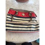 Giani Bernini Red & Black Striped Tote Bag With Tan Handles Photo 1