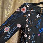 JessaKae Black Blue red Floral Embroidered Long Sleeve Dress Small Photo 2