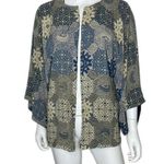 ZARA Basic Women's Blue Floral Mosaic Flowy Boho Patterned Kimono Jacket sz M Photo 0