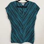 Dana Buchman Dana Bachman Blouse Women Medium Chevron Strip Retro V-Neck Office Stretchy Bold Photo 0