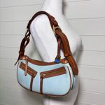 Dooney & Bourke Vintage Light Glacier Blue and Brown Leather Shoulder Bag Photo 1