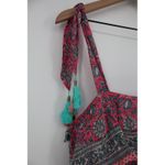 ALICIA BELL Floral Print Tassel Tie Shoulder Dress XL Red Blue Silk Cotton Photo 4