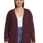 Terra & Sky  Deep Burgundy Open Knit Cardigan size 1X Photo 0