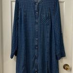 J.Jill  Denim Blue Dress Petite M Plaid Button Front Roll Tab Shirt Dress Photo 0