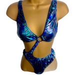 Dolls Kill  | Club Exx | Sick Hypnotic Cut Out Bodysuit Black/Purple Holographic Photo 0