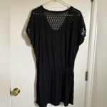 Calvin Klein Black Crochet Shoulder Lace Tunic Swim Cover Up Mini Dress #Gr Photo 12