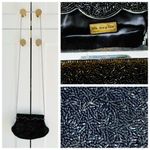 La Regale  Scalloped Black Beaded Ornate Evening Clutch Purse, Crossbody Chain Photo 5