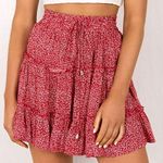 Stelly Red Ruffle Floral Skirt Photo 0