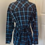 Pam & Gela  Blue Tartan Belted Flannel Button Down Shirt Photo 4