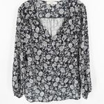 Loft Womens Floral Tie Neck Ruffle Shoulder Balloon Sleeve Blouse Top Size Large Photo 0