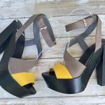 Marciano Shoes Sz 7.5 Yellow Black Platform Wedge Padded Chunky High Heel Photo 5