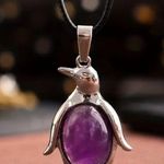 Amethyst  Natural Stone Penguin Shaped Pendant Necklace Healing Gemstone Pendant Photo 0
