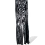 Pretty Little Thing NWT 8 High Waist Ruched Flared Pants Gunmetal Metallic Bum Photo 1