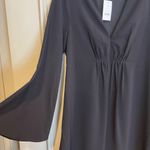 Halston Heritage  Black V-Neck Mini Dress Swing Long Bell Sleeves Size 4 NEW tags Photo 9