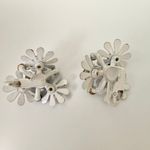 Vintage White Enamel Daisies Flower Colorful Rhinestones clip on earrings Pink Photo 1