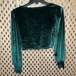 Almost Famous Green velvet puffy sleeve crop top size S Photo 2