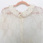 River Island  Womens Top Size S Ivory Lace Sheer Pearl‎ Collar Coquette Blouse Photo 7